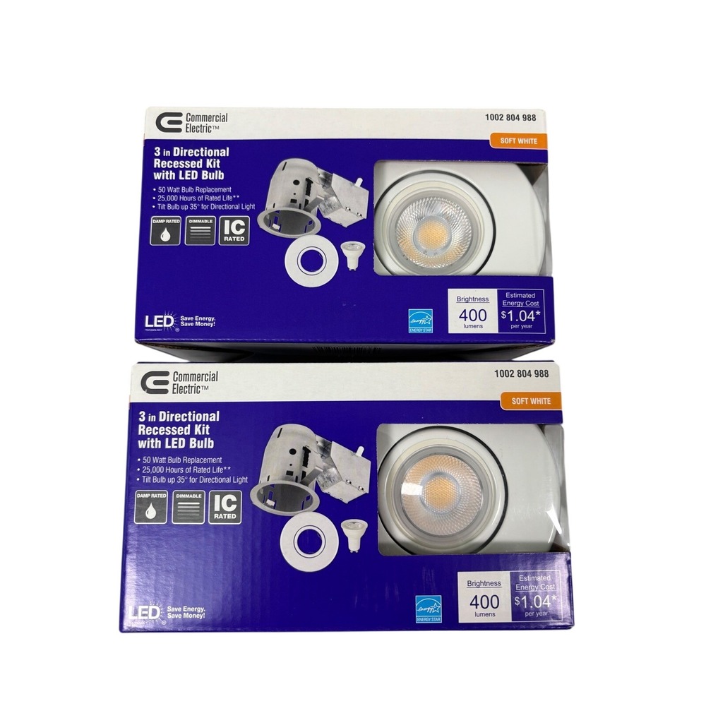 Commercial Electric 3 in Directional Recessed LED Kit 2pk 1002 804 988 Soft Wh